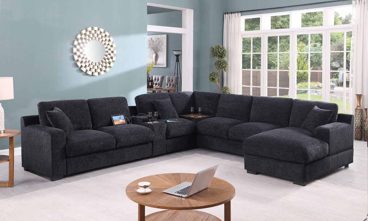 Celine Charcoal 141.5"W Chenille Corner Sectional Sofa with Right-Facing Chaise