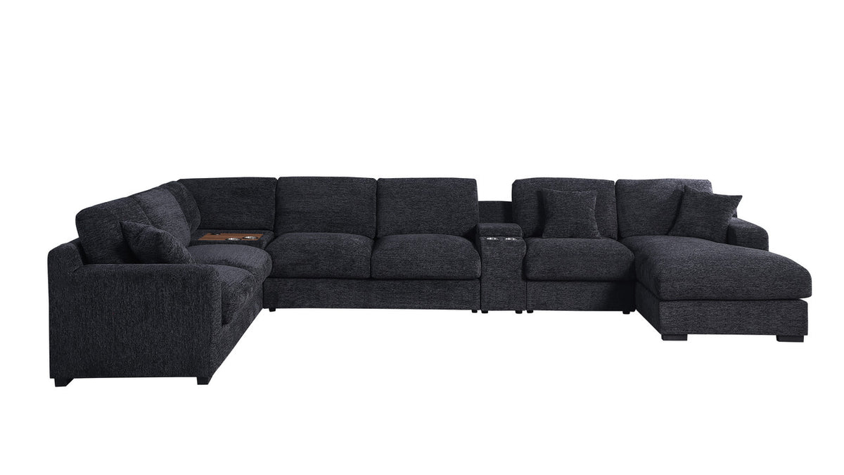 Celine Charcoal 141.5"W Chenille Corner Sectional Sofa with Right-Facing Chaise
