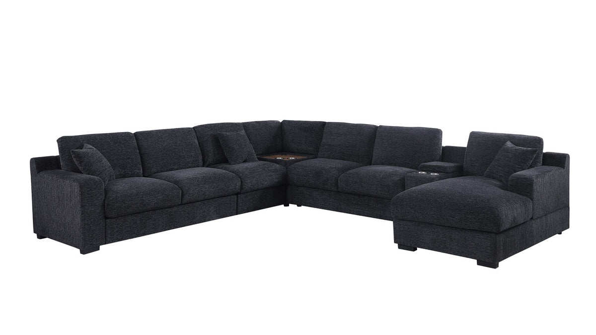 Celine Charcoal 141.5"W Chenille Corner Sectional Sofa with Right-Facing Chaise