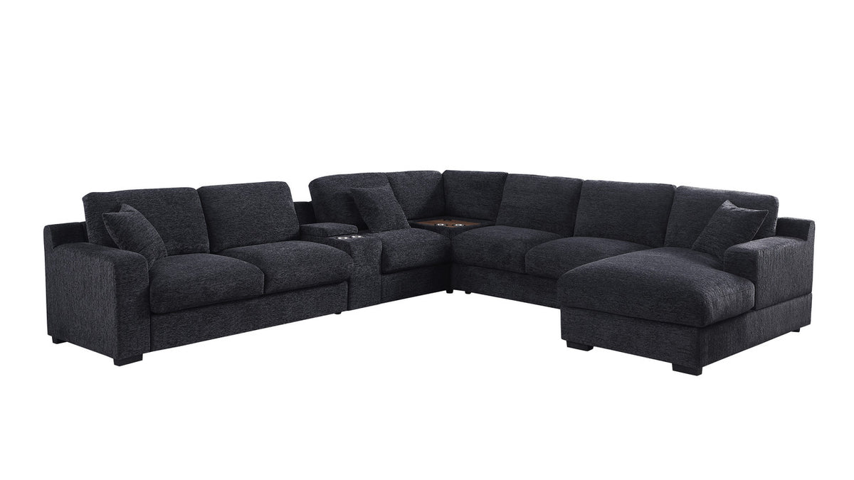 Celine Charcoal 141.5"W Chenille Corner Sectional Sofa with Right-Facing Chaise