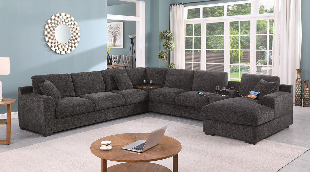 Celine Gray 141.5"W Chenille Corner Sectional Sofa with Right-Facing Chaise