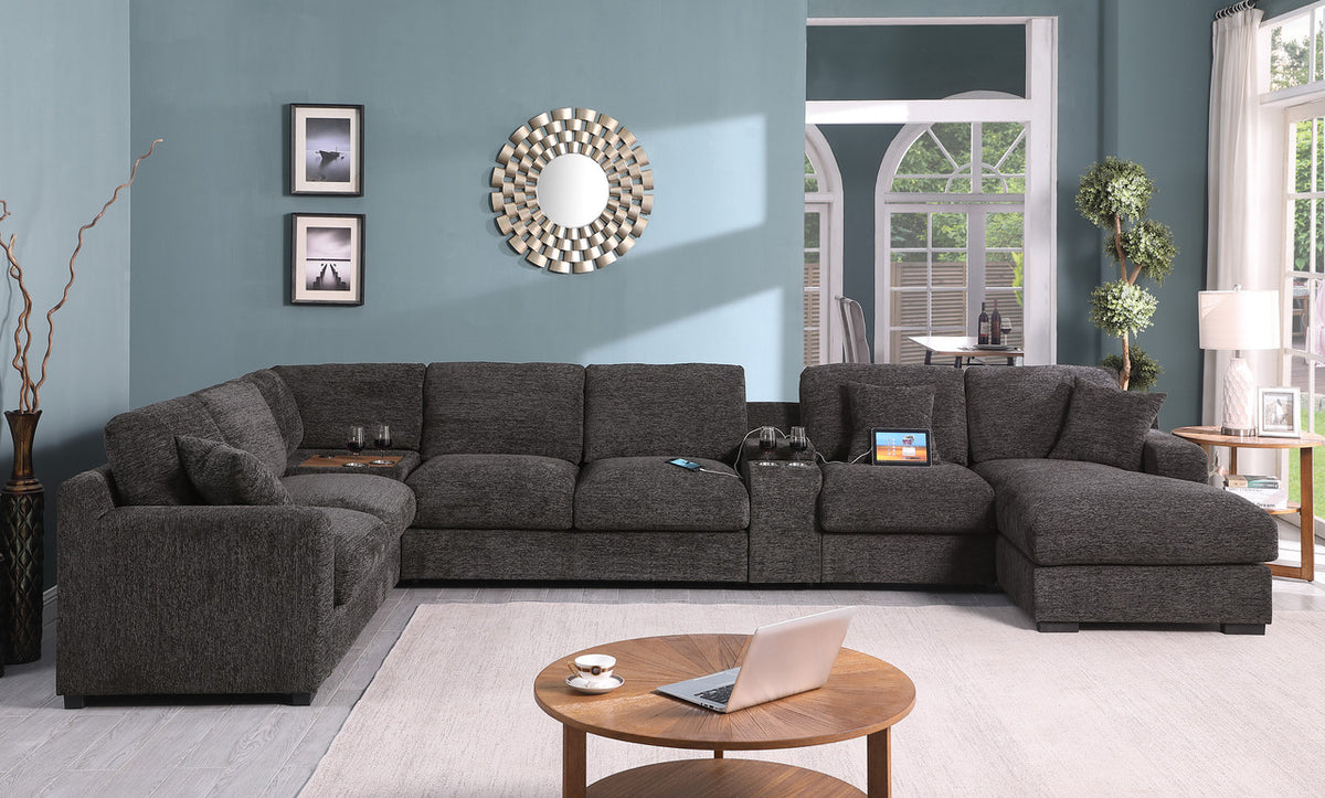 Celine Gray 141.5"W Chenille Corner Sectional Sofa with Right-Facing Chaise