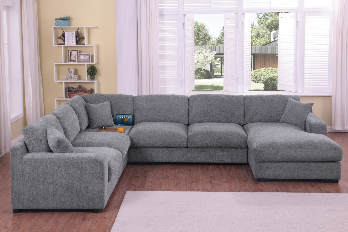 Celine Light Gray 128"W Chenille Corner Sectional Sofa with Right-Facing Chaise