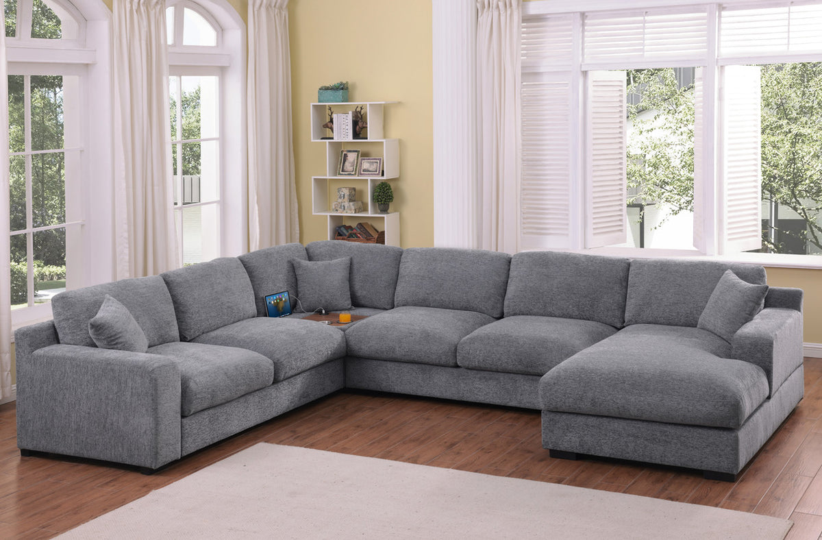 Celine Light Gray 128"W Chenille Corner Sectional Sofa with Right-Facing Chaise