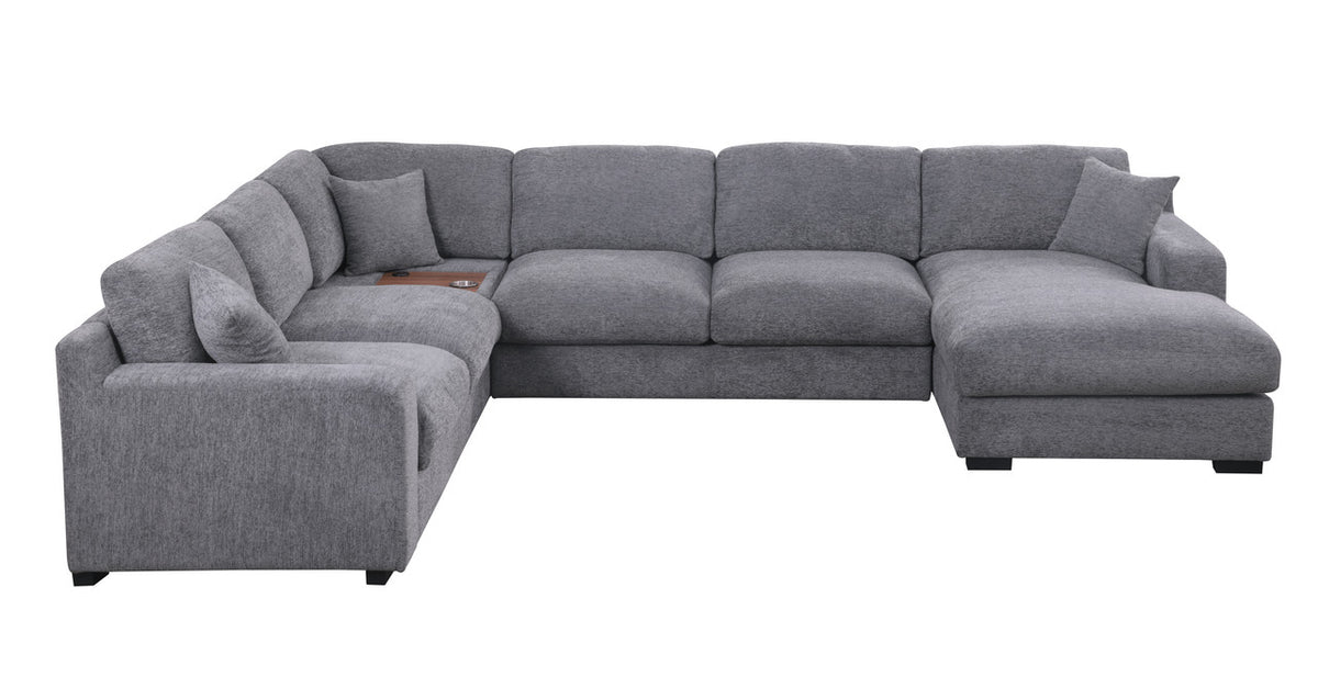 Celine Light Gray 128"W Chenille Corner Sectional Sofa with Right-Facing Chaise