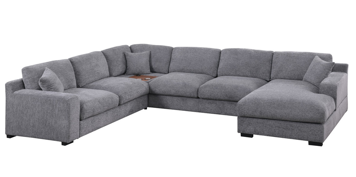 Celine Light Gray 128"W Chenille Corner Sectional Sofa with Right-Facing Chaise