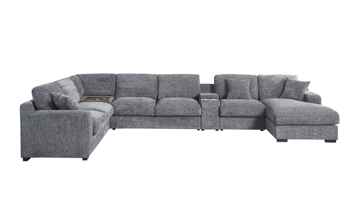 Celine Light Gray 141.5"W Chenille Corner Sectional Sofa with Right-Facing Chaise