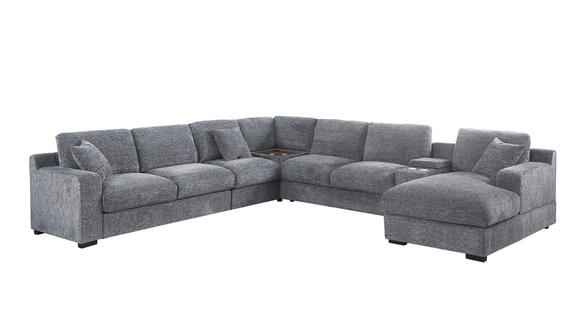 Celine Light Gray 141.5"W Chenille Corner Sectional Sofa with Right-Facing Chaise
