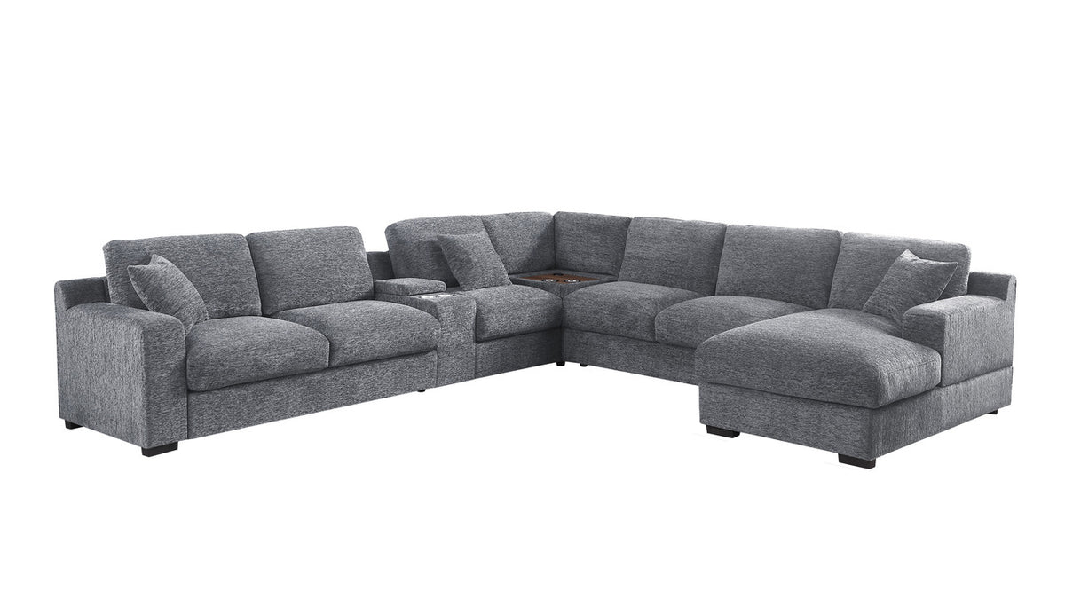 Celine Light Gray 141.5"W Chenille Corner Sectional Sofa with Right-Facing Chaise