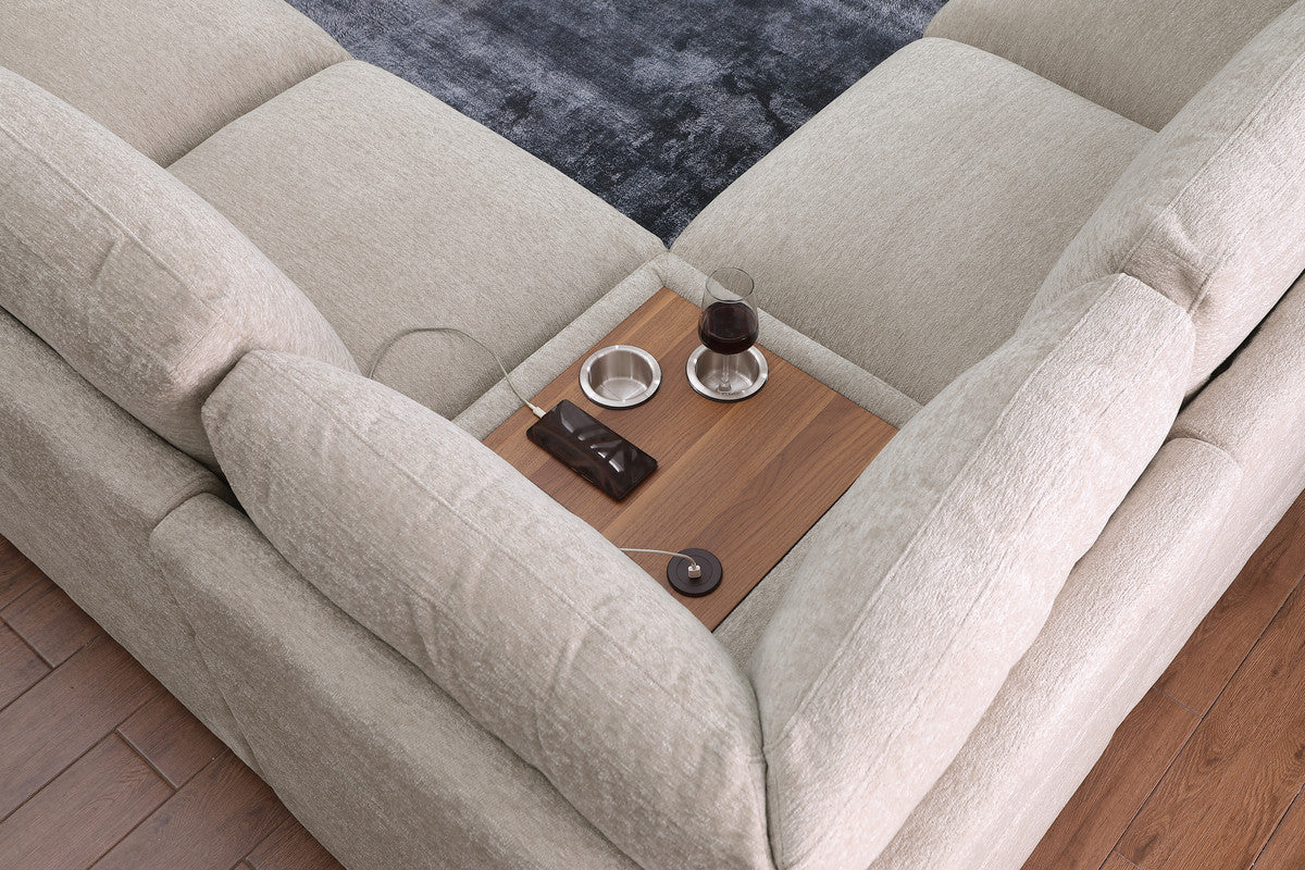 Celine Beige 141.5"W Chenille Corner Sectional Sofa with Right-Facing Chaise