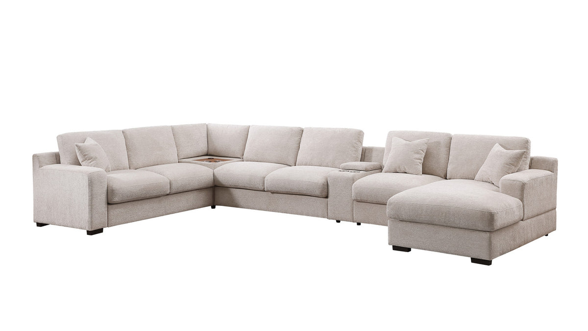Celine Beige 141.5"W Chenille Corner Sectional Sofa with Right-Facing Chaise