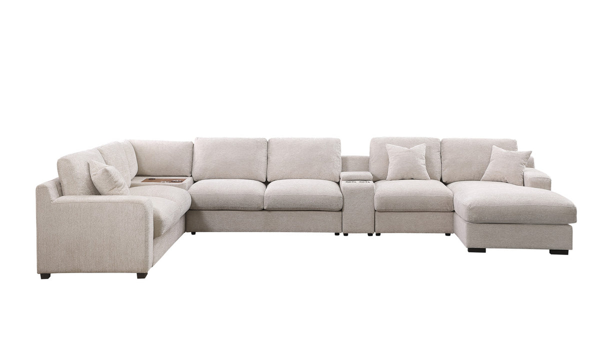 Celine Beige 141.5"W Chenille Corner Sectional Sofa with Right-Facing Chaise