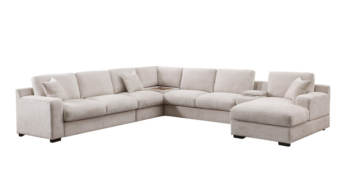 Celine Beige 141.5"W Chenille Corner Sectional Sofa with Right-Facing Chaise