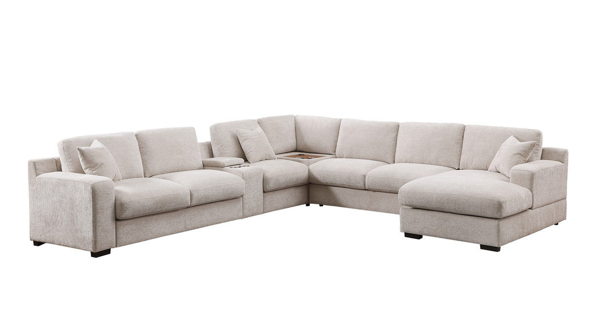 Celine Beige 141.5"W Chenille Corner Sectional Sofa with Right-Facing Chaise