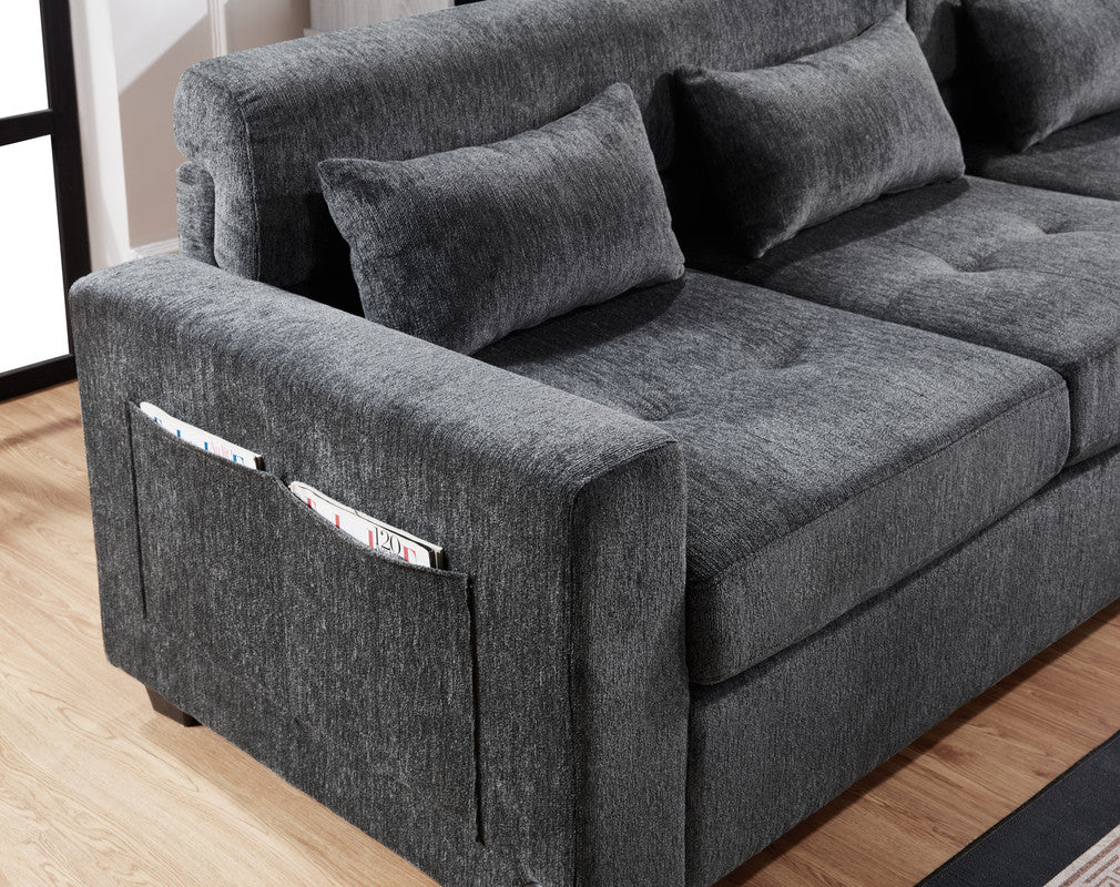 Trey Gray 115"W Chenille Sectional Sofa with Ottoman