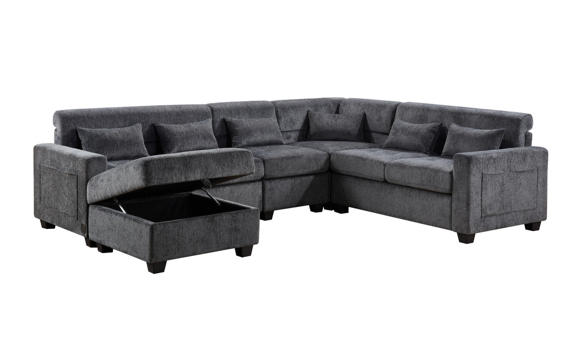 Trey Gray 115"W Chenille Sectional Sofa with Ottoman