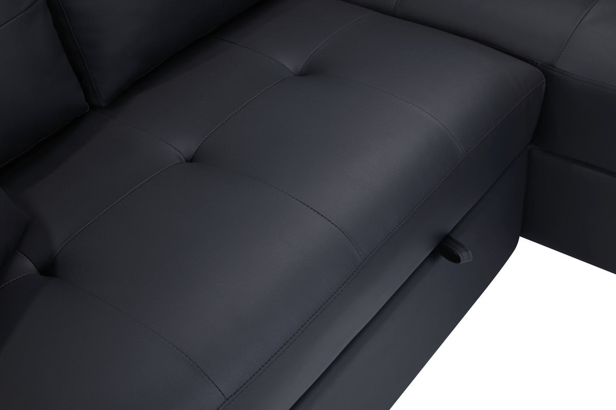 Donovan Black 84.5"W PU Leather Sleeper Sectional Sofa