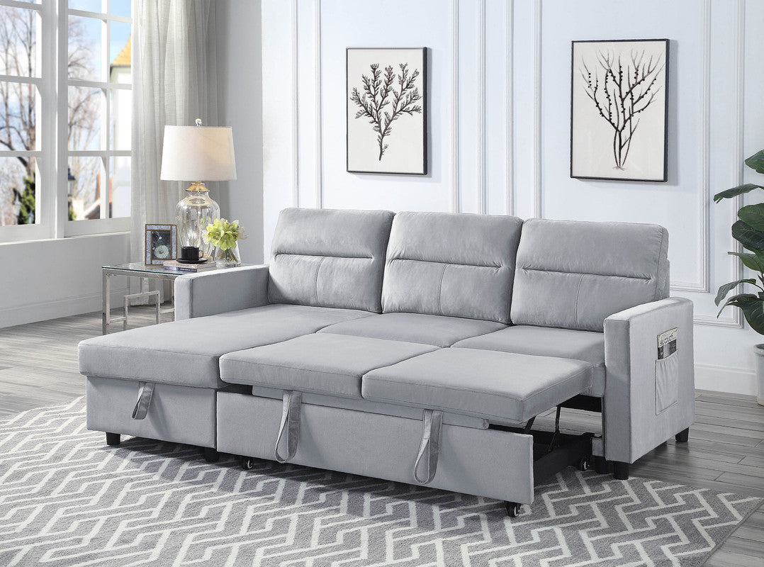 Ivy Light Gray 81.5"W Velvet Reversible Sleeper Sectional Sofa with Storage Chaise