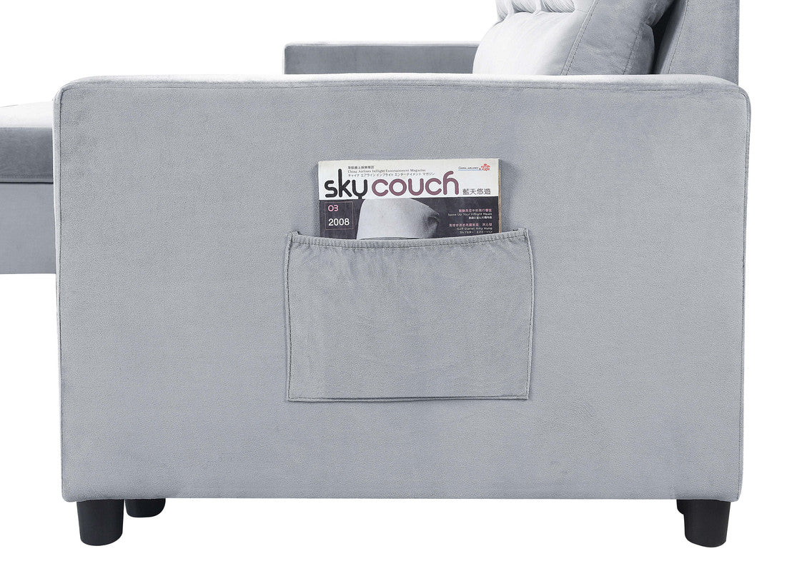 Ivy Light Gray 81.5"W Velvet Reversible Sleeper Sectional Sofa with Storage Chaise