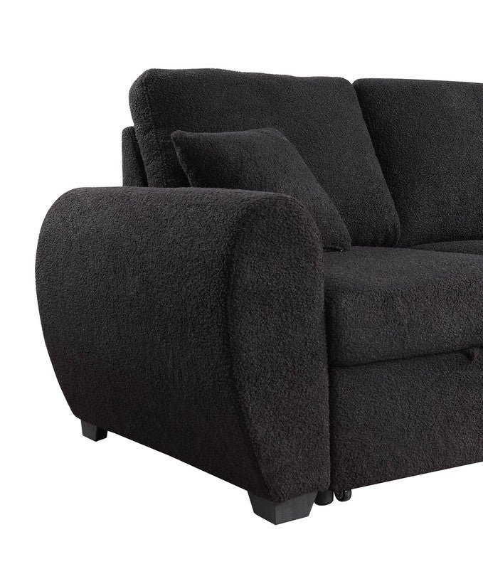Veronica Black 95"W Teddy Fleece Reversible Sleeper Sectional Sofa with Storage Chaise