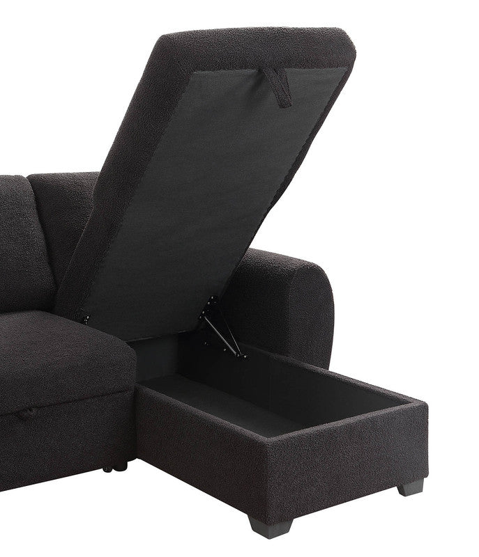Veronica Black 95"W Teddy Fleece Reversible Sleeper Sectional Sofa with Storage Chaise
