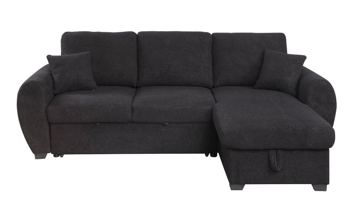 Veronica Black 95"W Teddy Fleece Reversible Sleeper Sectional Sofa with Storage Chaise
