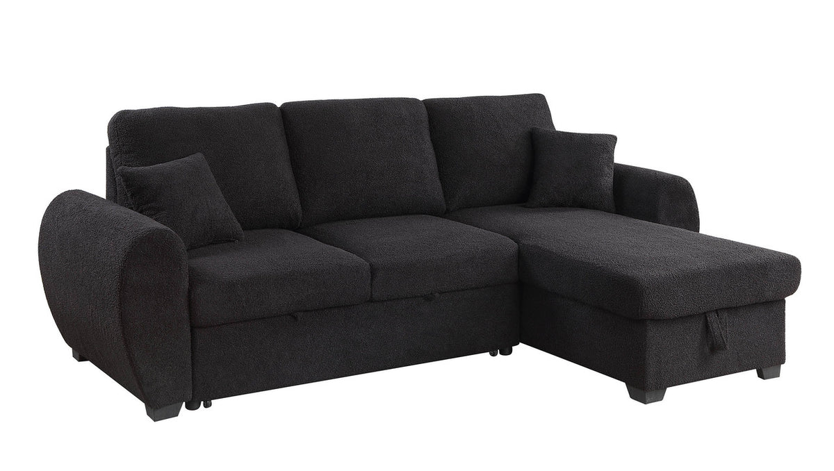 Veronica Black 95"W Teddy Fleece Reversible Sleeper Sectional Sofa with Storage Chaise