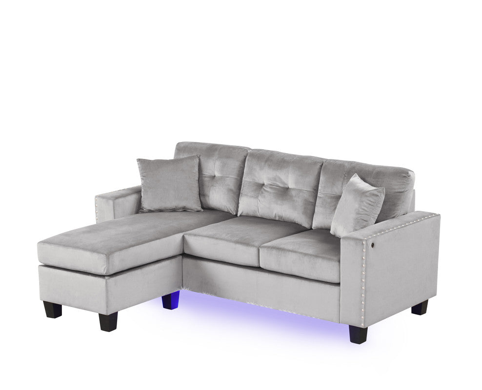 Sorenza Gray 74"W Velvet Reversible Sectional Sofa with Chaise