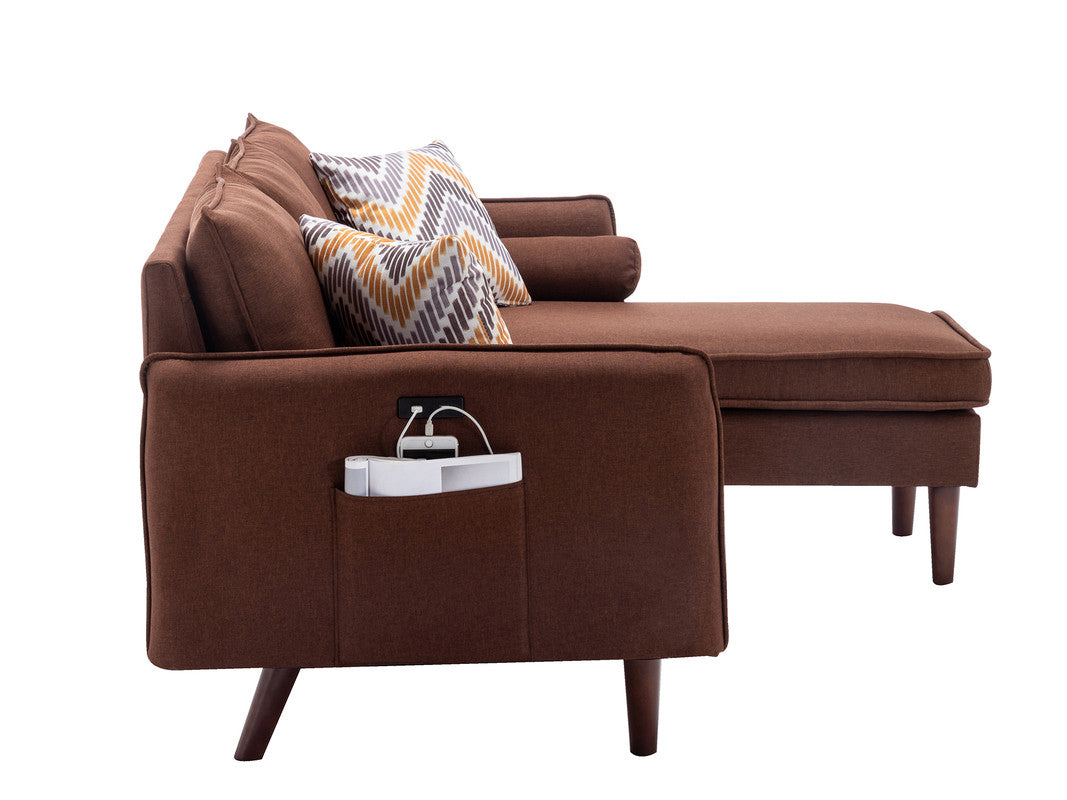 Mia Brown 70"W Linen Reversible Sectional Sofa with Chaise