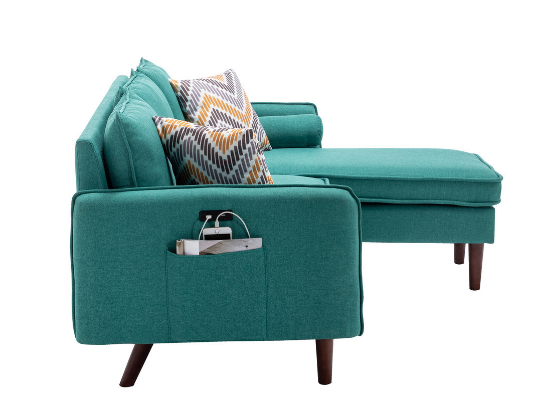 Mia Green 70"W Linen Reversible Sectional Sofa with Chaise
