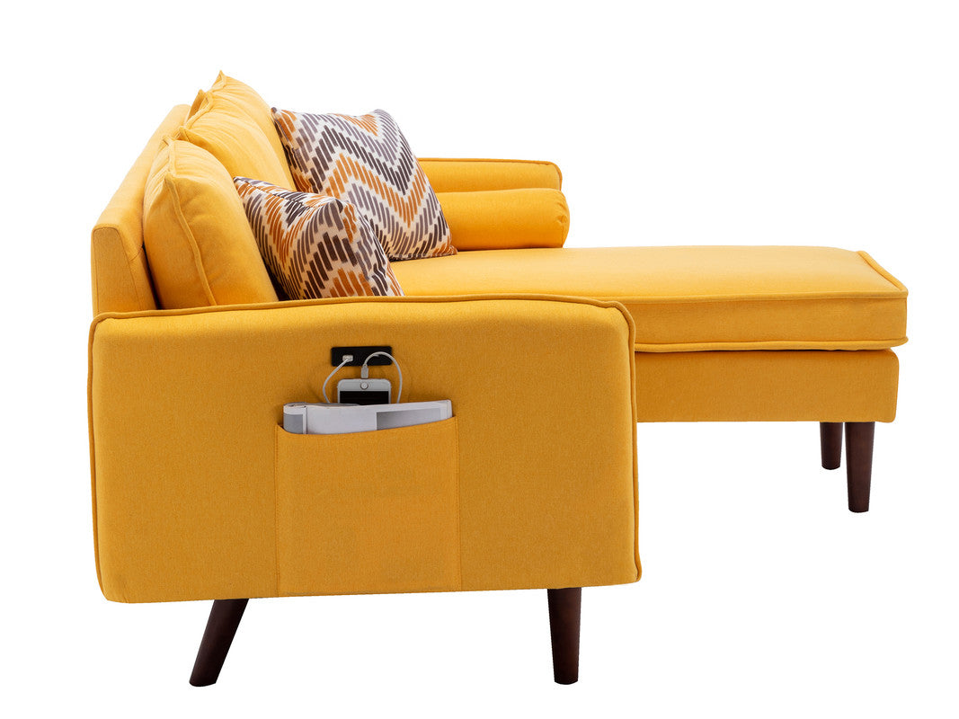Mia Yellow 70"W Linen Reversible Sectional Sofa with Chaise