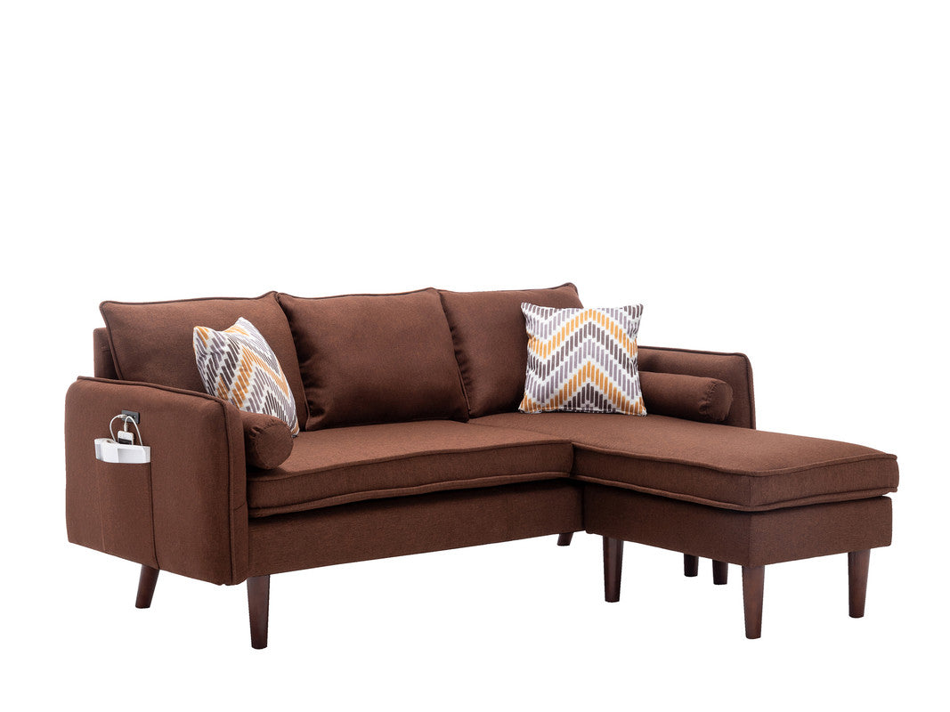 Mia Brown 70"W Linen Reversible Sectional Sofa with Chaise