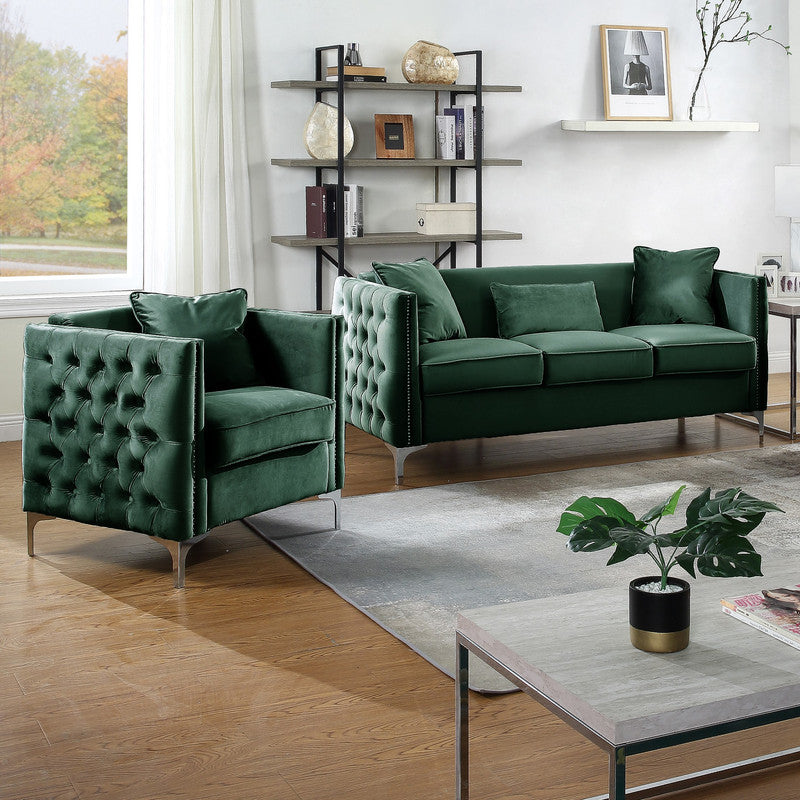 Bayberry Green Velvet Sofa & Loveseat Set