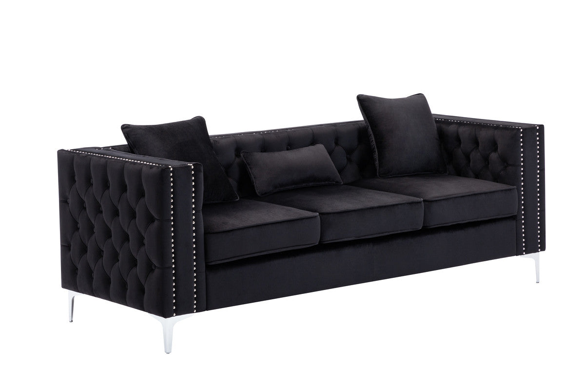 Lorreto Black 86"W Velvet Sofa