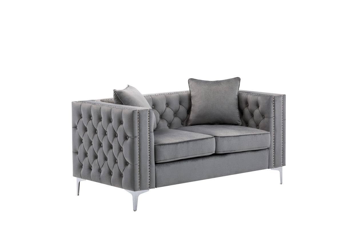 Lorreto Gray 63"W Velvet Loveseat