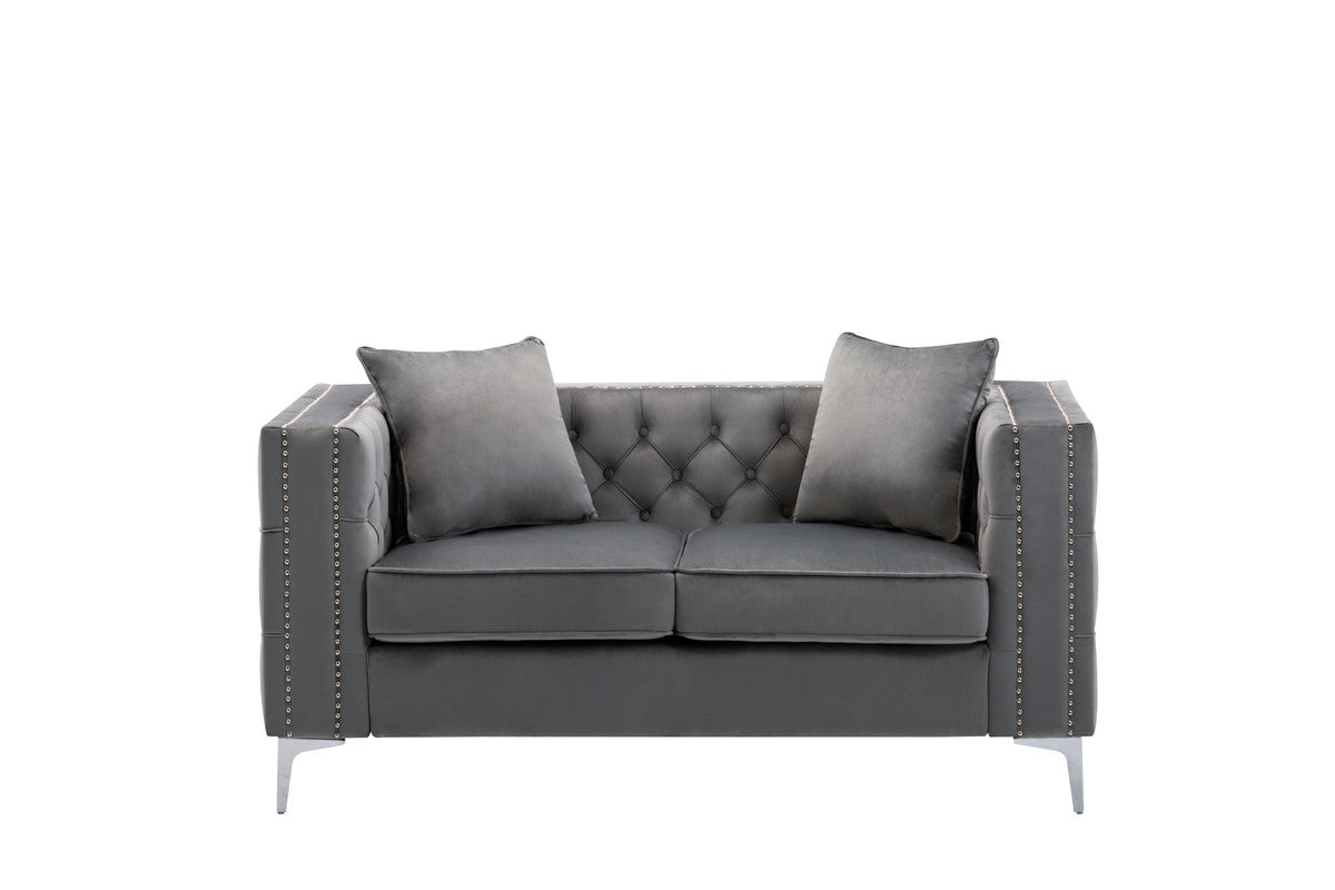 Lorreto Gray 63"W Velvet Loveseat