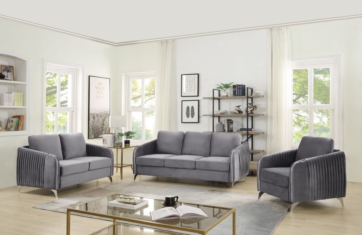 Hathaway Gray 54"W Velvet Loveseat