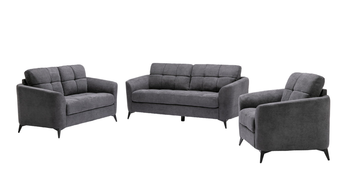 Callie Gray Woven Fabric Sofa, Loveseat & Chair Set
