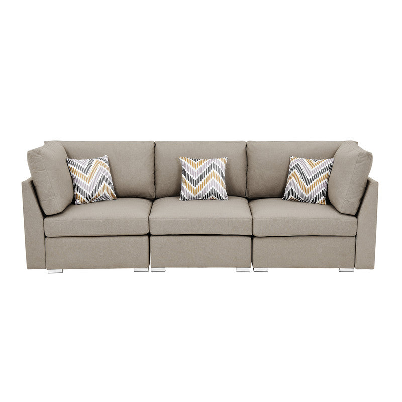 Amira Beige 95.3"W Fabric Sofa