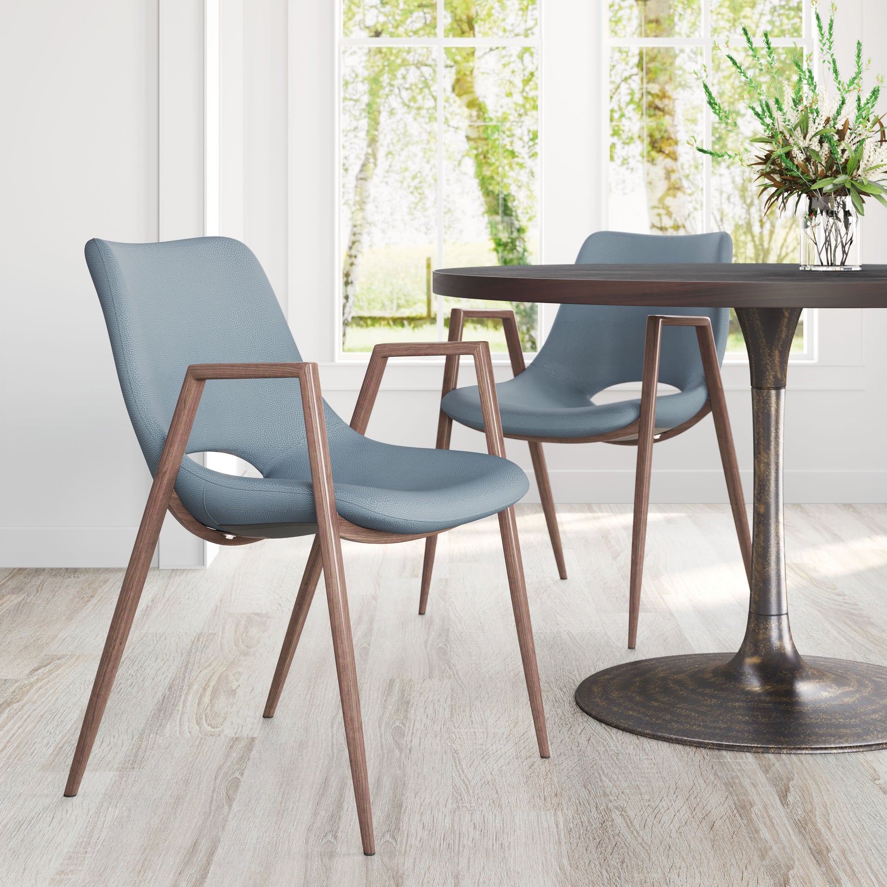 Desi Azure Gray & Walnut Dining Chair (Set of 2)