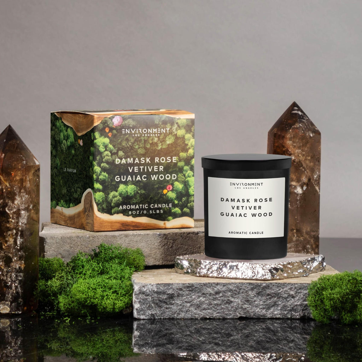 8oz Damask Rose | Vetiver | Guaiac Wood Candle with Lid and Box (Inspired by Le Labo Rose 31® and Fairmont Hotel®) - Ornate Home