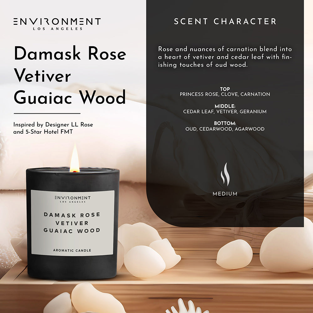 8oz Damask Rose | Vetiver | Guaiac Wood Candle with Lid and Box (Inspired by Le Labo Rose 31® and Fairmont Hotel®) - Ornate Home