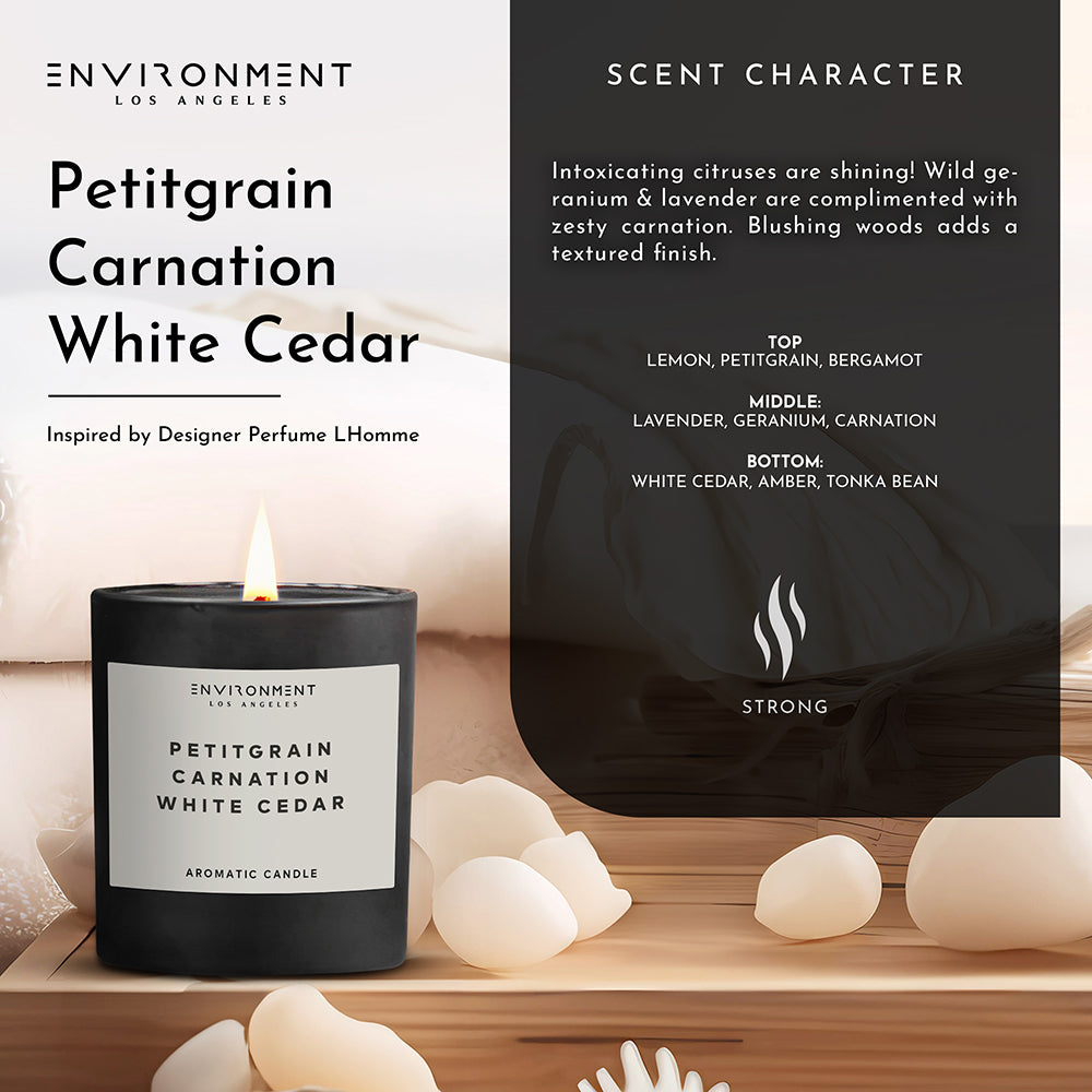 8oz Petitgrain | Carnation | White Cedar Candle (Inspired by YSL L'Homme®) - Ornate Home