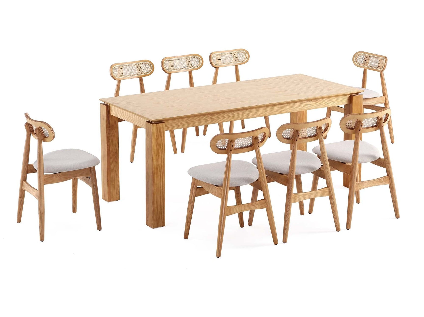 9-Piece Rockaway 70.86 Dining Set in Nature with 8 Colbert Dining Chairs - Ornate Home