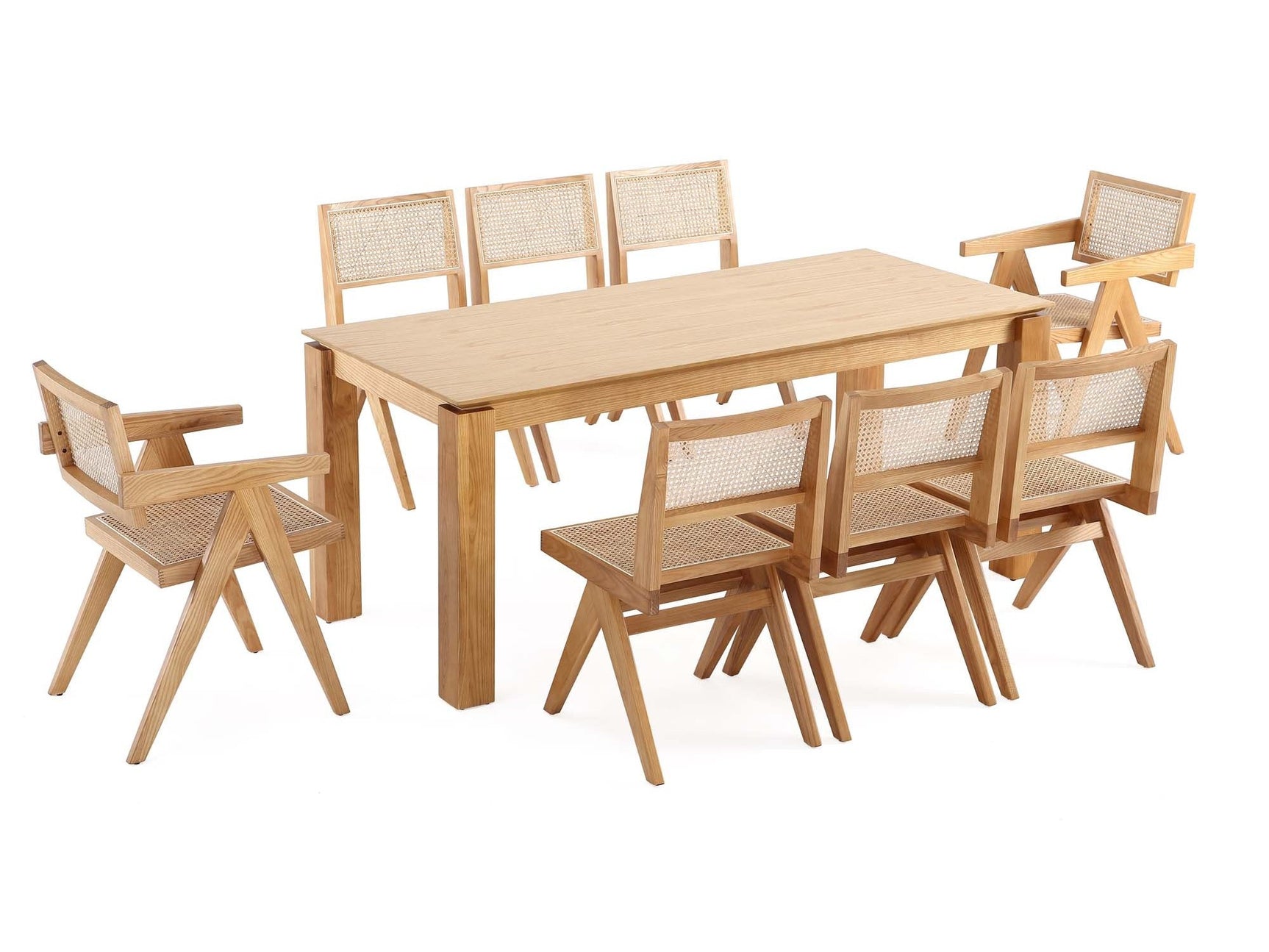 9-Piece Rockaway 70.86 Dining Set in Nature with 8 Hamlet Side and Arm Chairs - Ornate Home