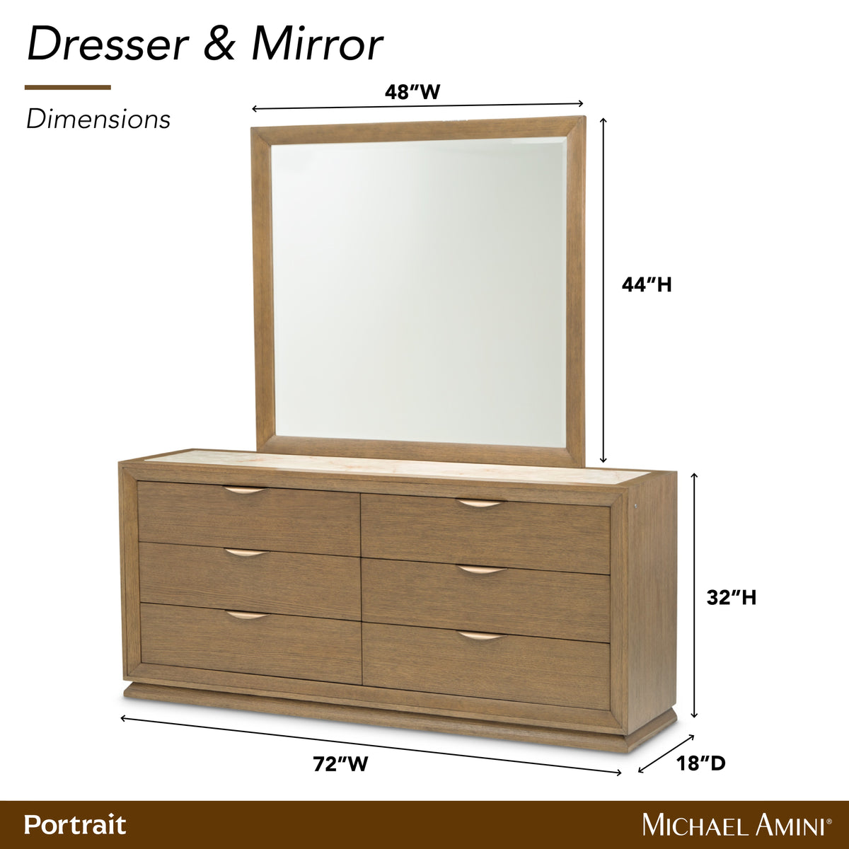 Portrait Sienna Brown Dresser with Mirror