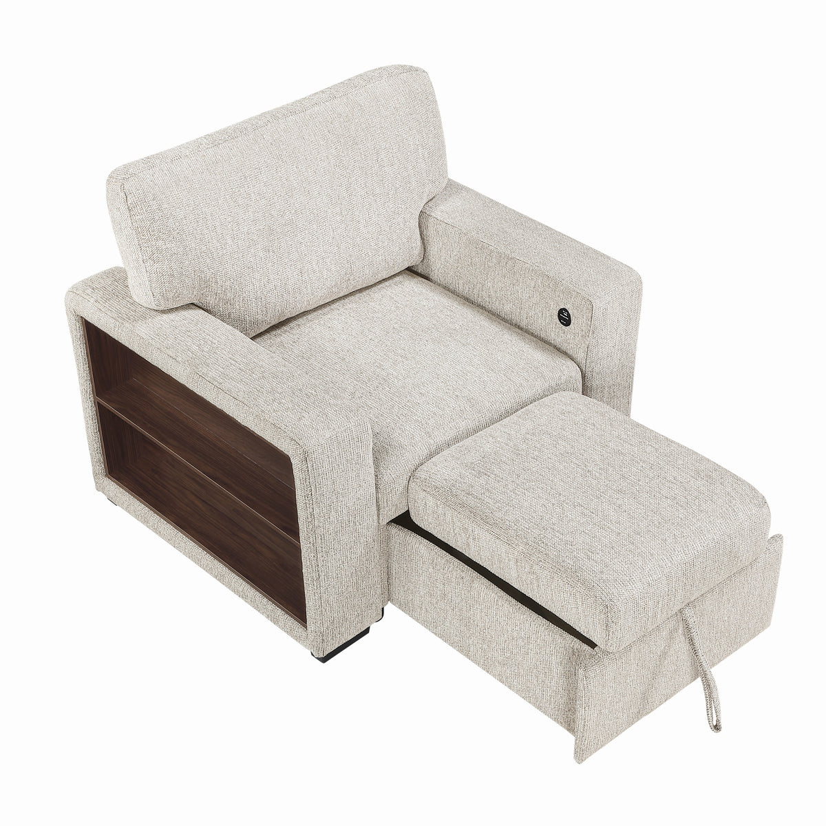 Alcove Silver Chair With Pull-out Ottoman Arms With Shelves And Charging Ports