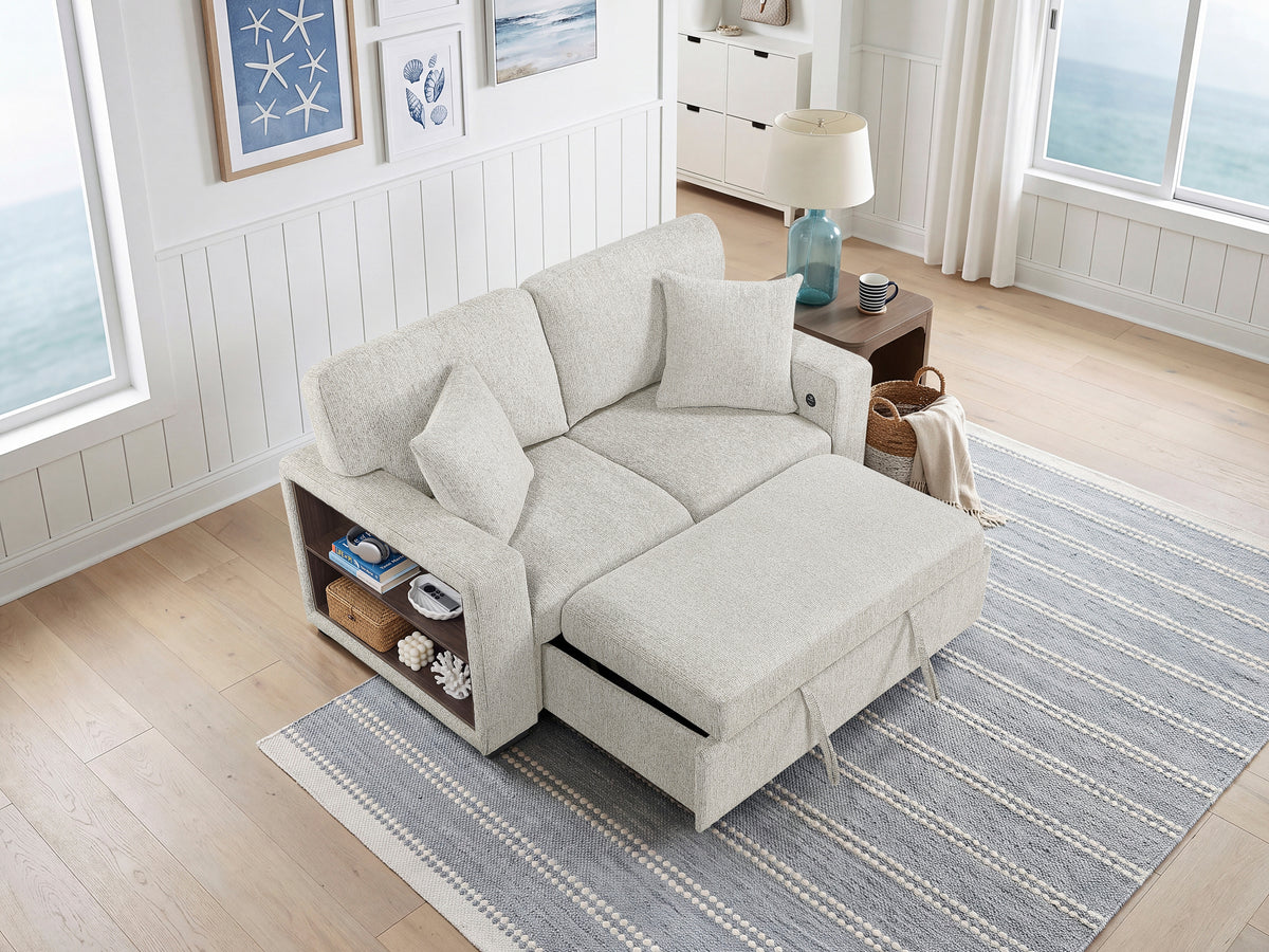 Alcove Silver Convertible Loveseat With Pull-out Bed Arms With Shelves And Charging Ports