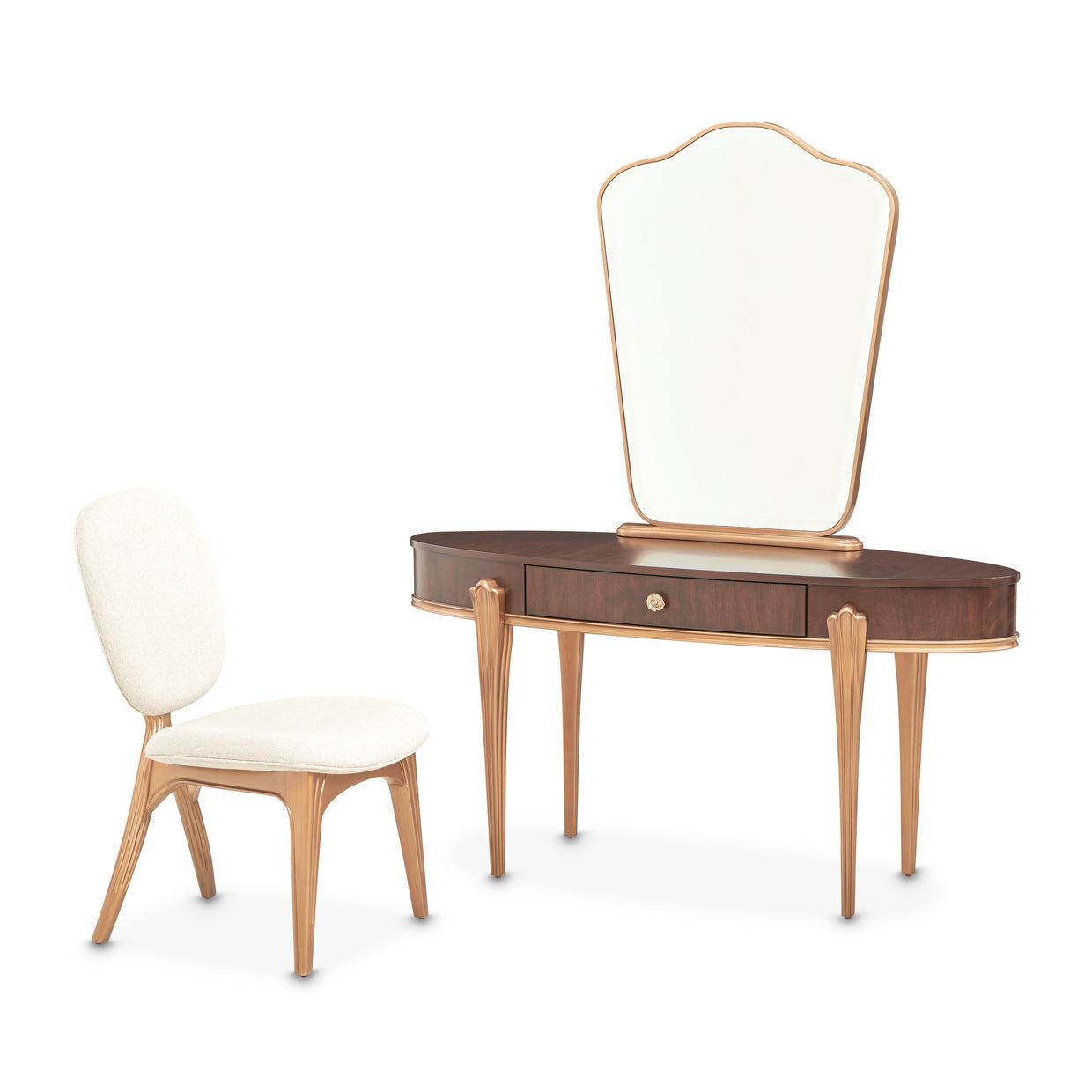 Camellia Field Warm Pecan Vanity with Mirror & Chair