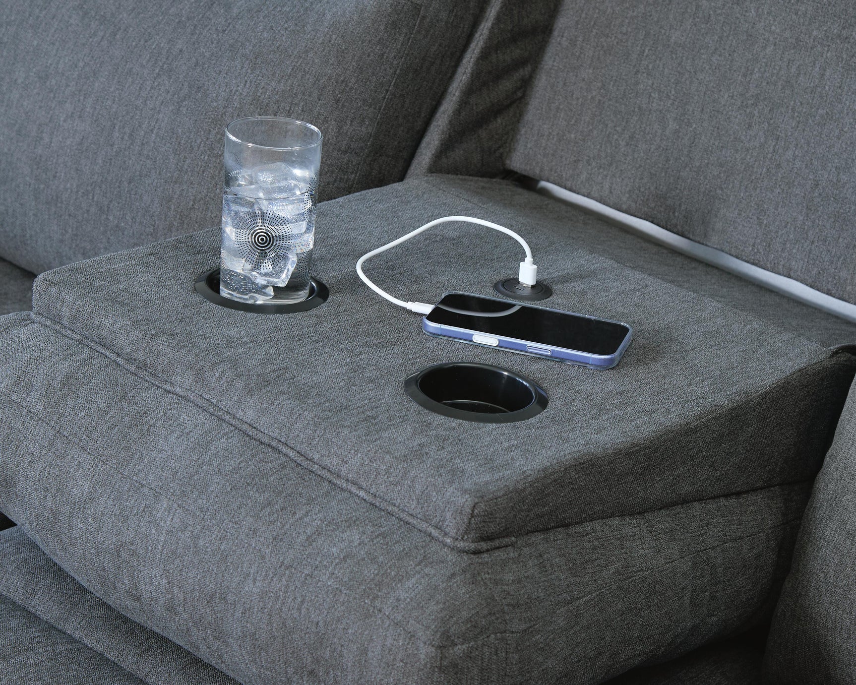 Tarrant Charcoal Reclining Sofa with Drop Down Table